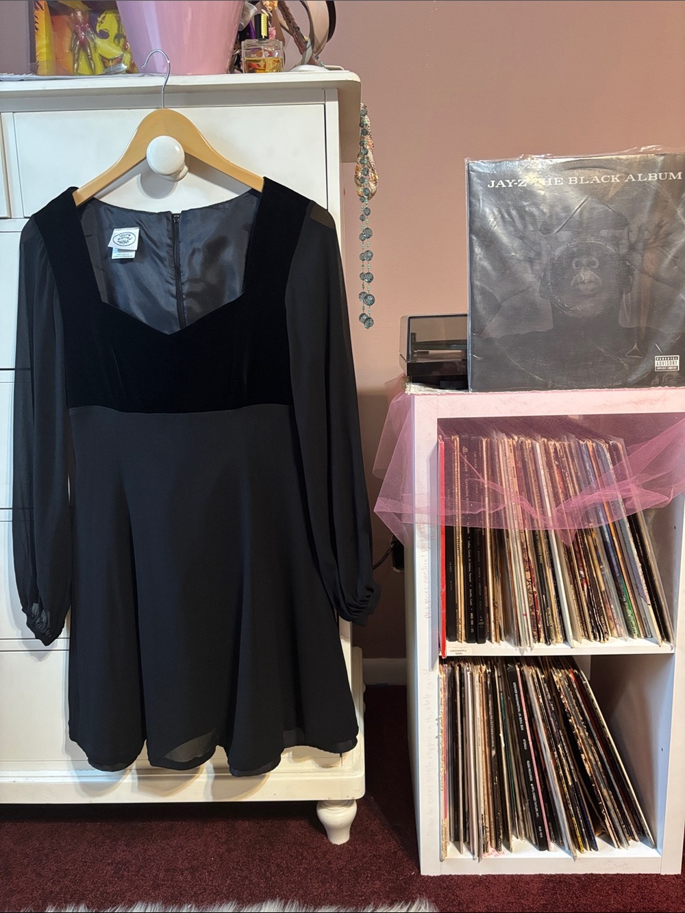 Vintage 90’s Silk Laura Ashley Babydoll Velvet Mini Iconic Dress Black Sleeves 8